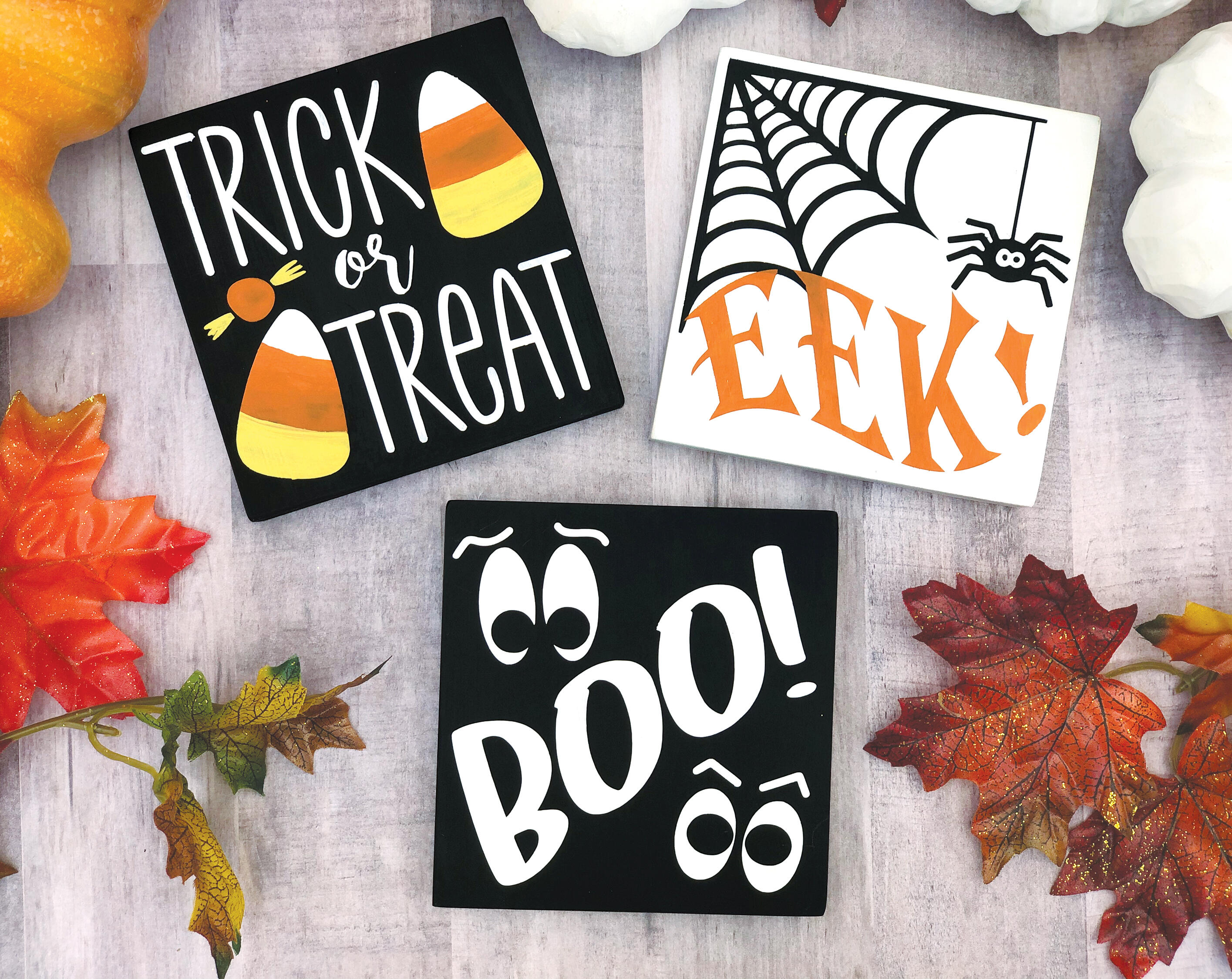 Halloween Signs, Trick or Treat, EEK!, BOO! Halloween Mini Wood Sign Trio, Halloween spooky decor